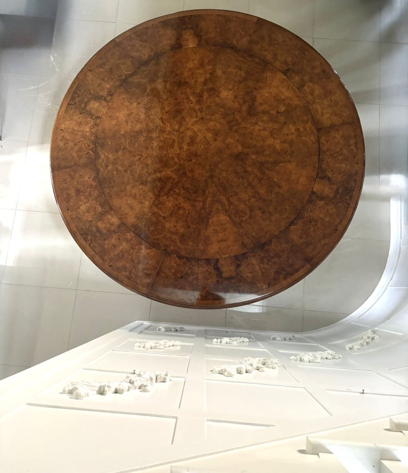 Antique Exceptional Quality Burr Walnut Circular Extending Dining Table Seating 10 with Radial Leaves & Matching Burr Walnut Leaf Holder - Image 22